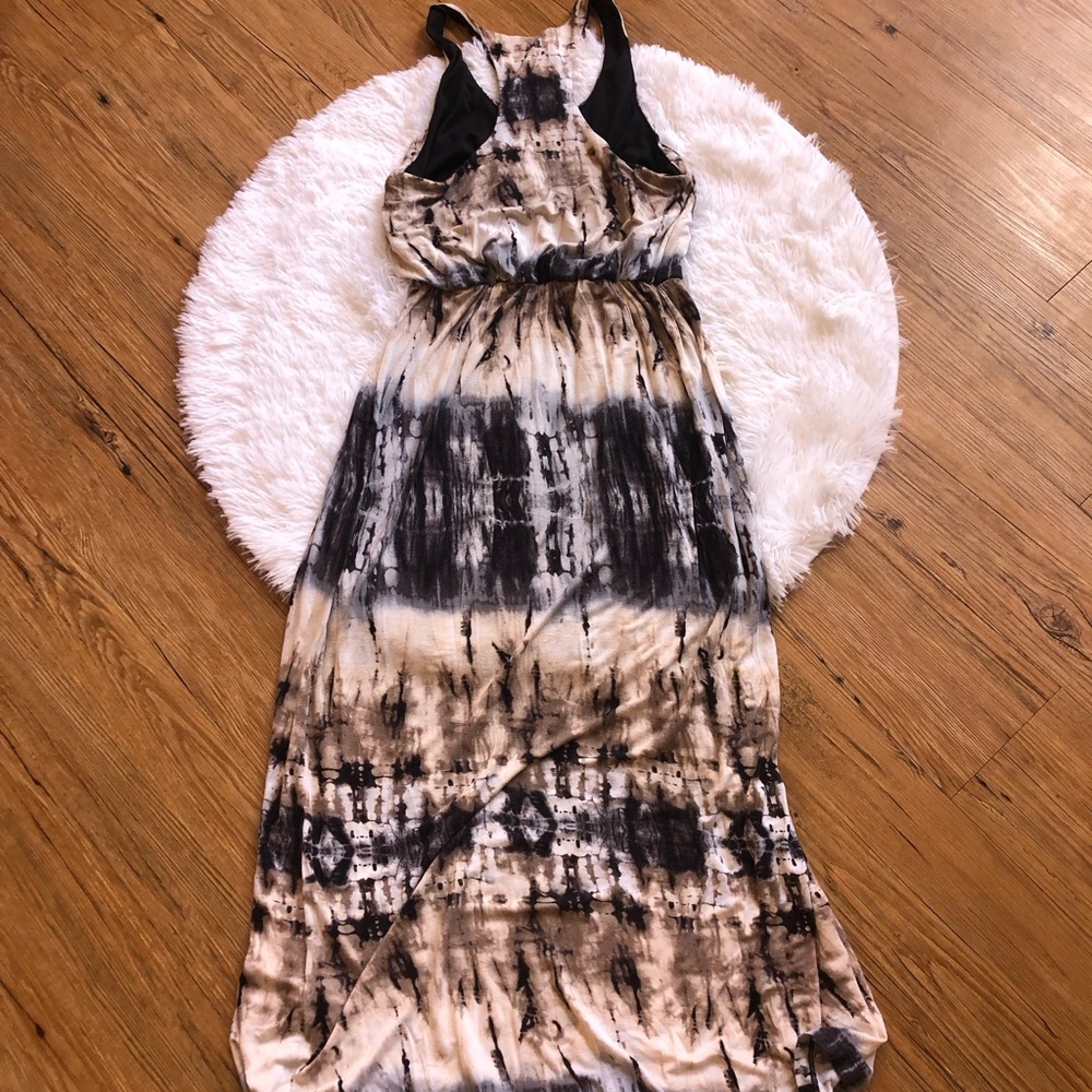 Tie-Dye Tank Maxi Dress in Beige and Black